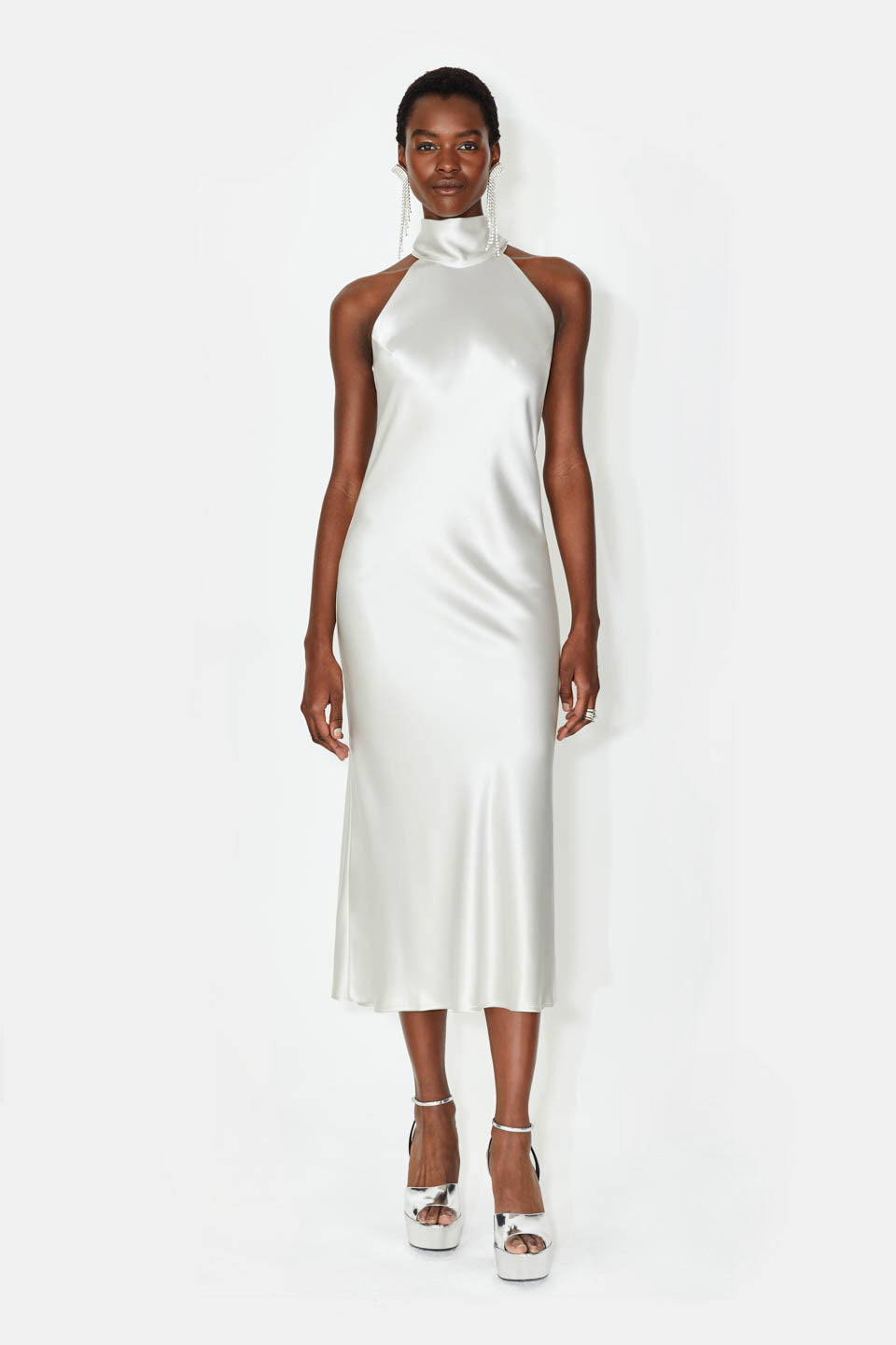galvan sienna midi dress Galvan - Cropped Sienna Metallic Midi Dress