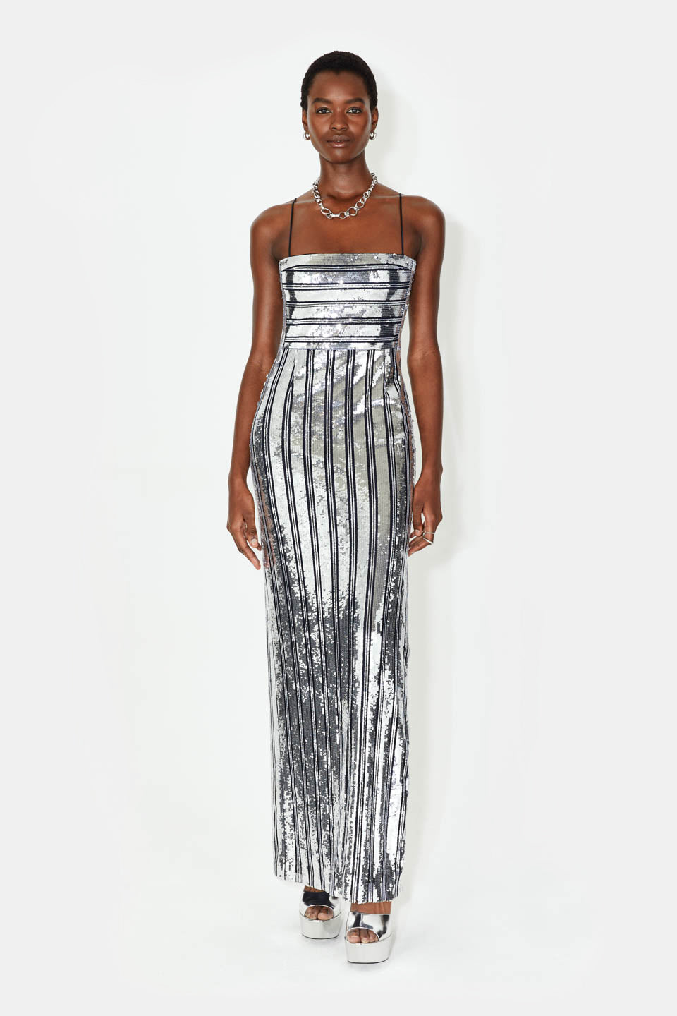 Galvan London  Sequin Stargaze Bandeau Dress - Silver – Galvan