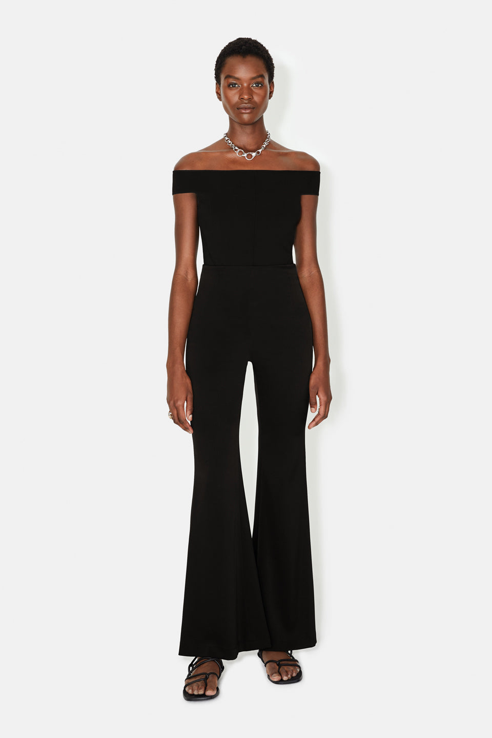 High Waisted Satin Trousers in Black