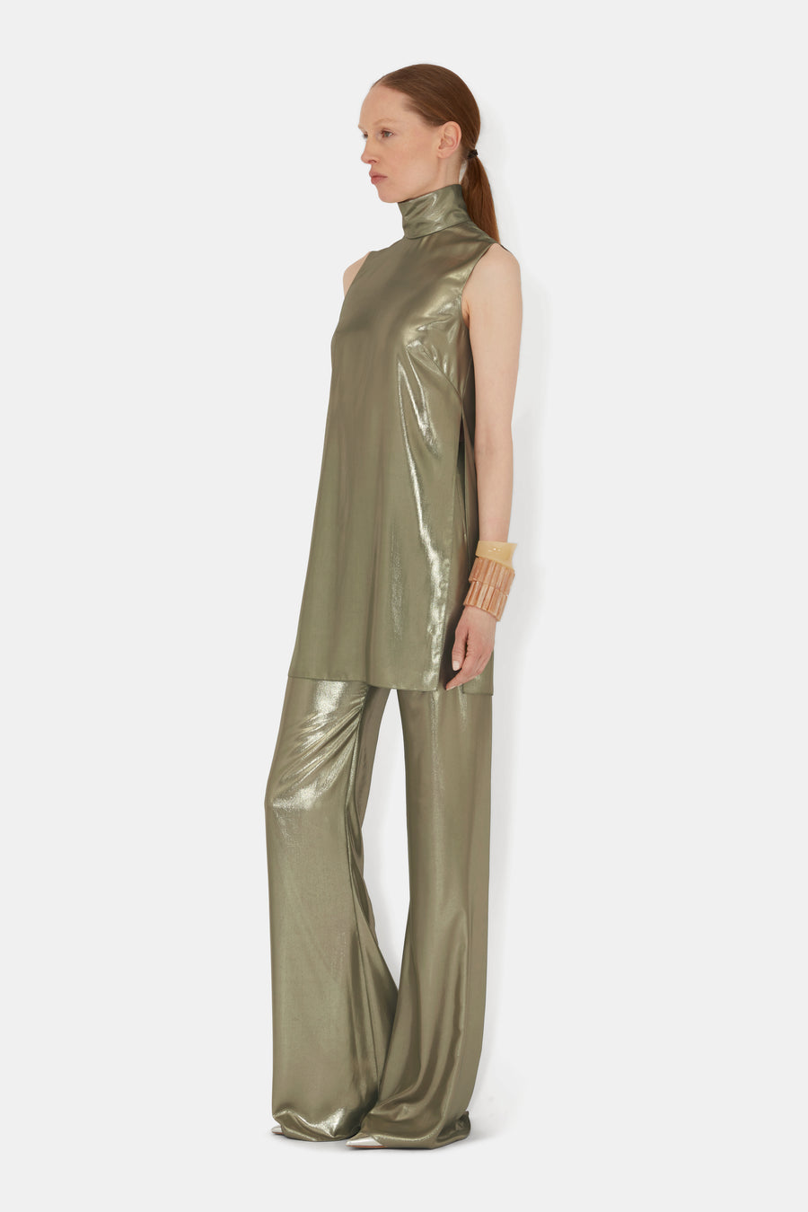 Galvanized Chiffon Top - Olive Gold