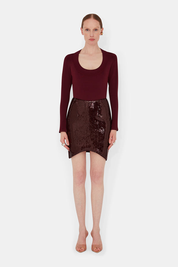 Sasha Ballet Neck Bodysuit - Oxblood