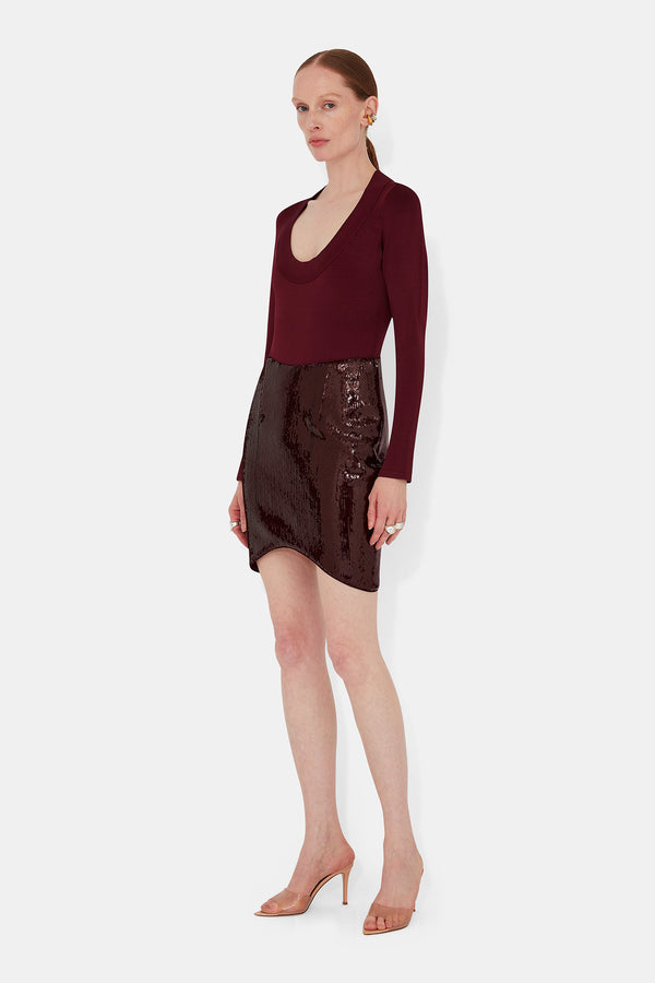 Sasha Ballet Neck Bodysuit - Oxblood