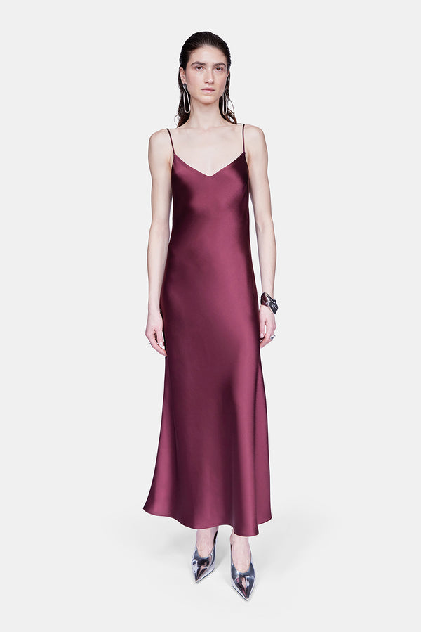 Cropped V Neck Slip Dress - Burgundy