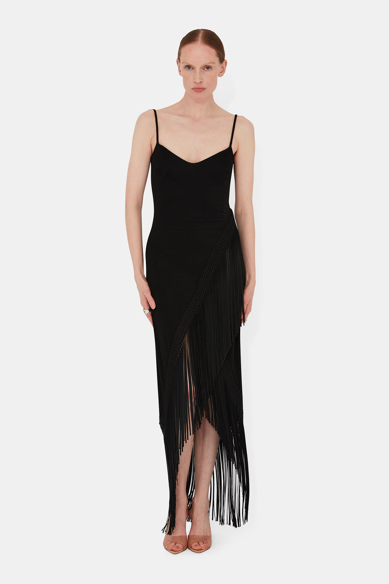 Fringed Berlin Bustier Dress - Black