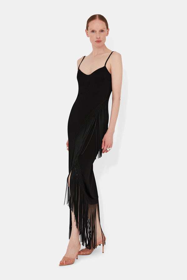 Fringed Berlin Bustier Dress - Black