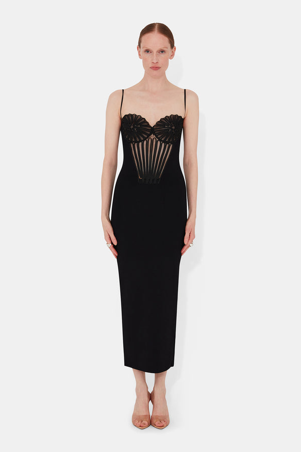 Embroidered Corset Dress - Black