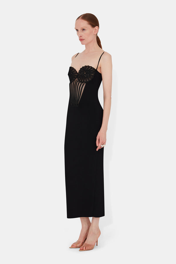 Embroidered Corset Dress - Black