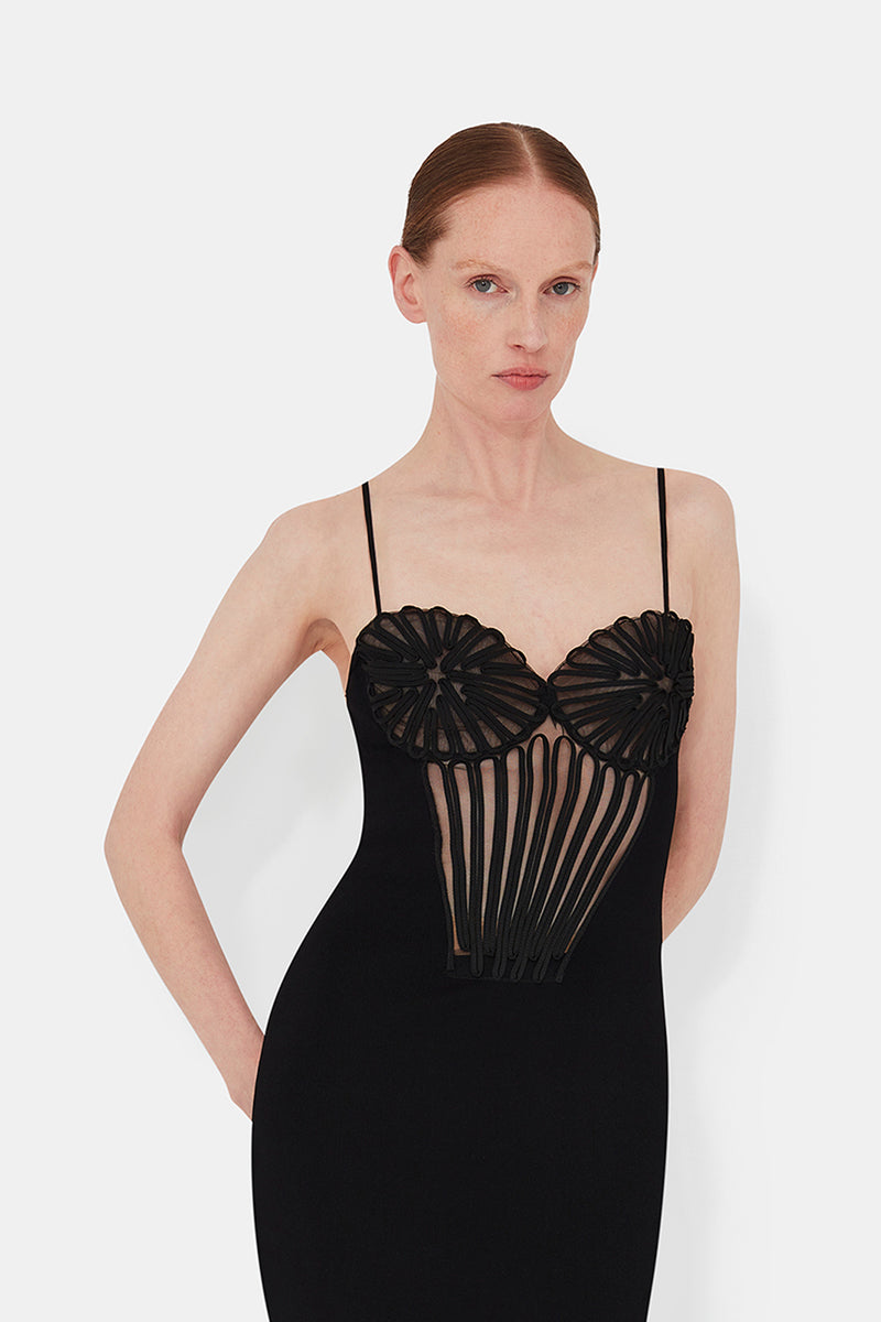 Embroidered Corset Dress - Black