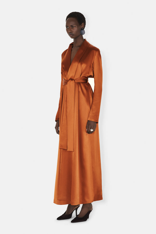 SATIN TRENCH COAT - BRANDY