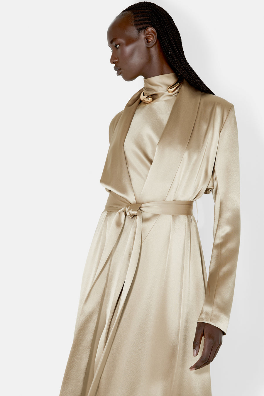 Satin Trench Coat - Sand