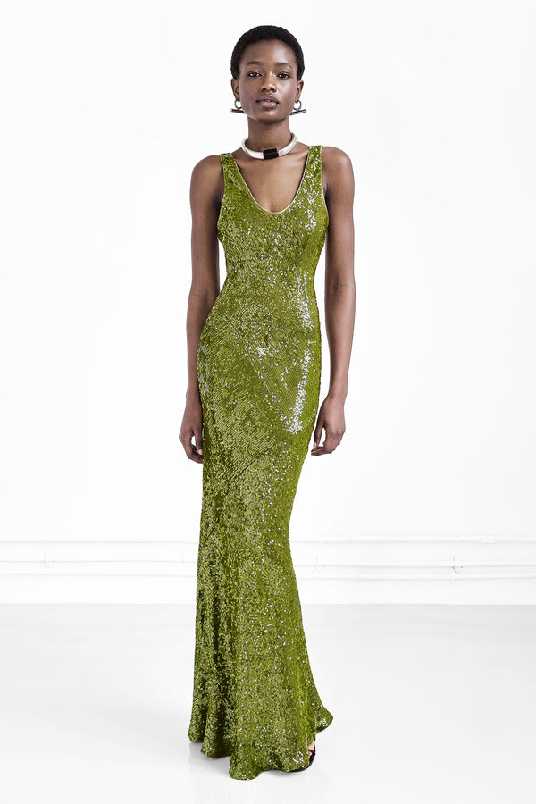 Moonlight Valletta Dress - Olive Sequin