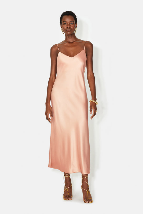 Cropped V Neck Slip Dress - Blush