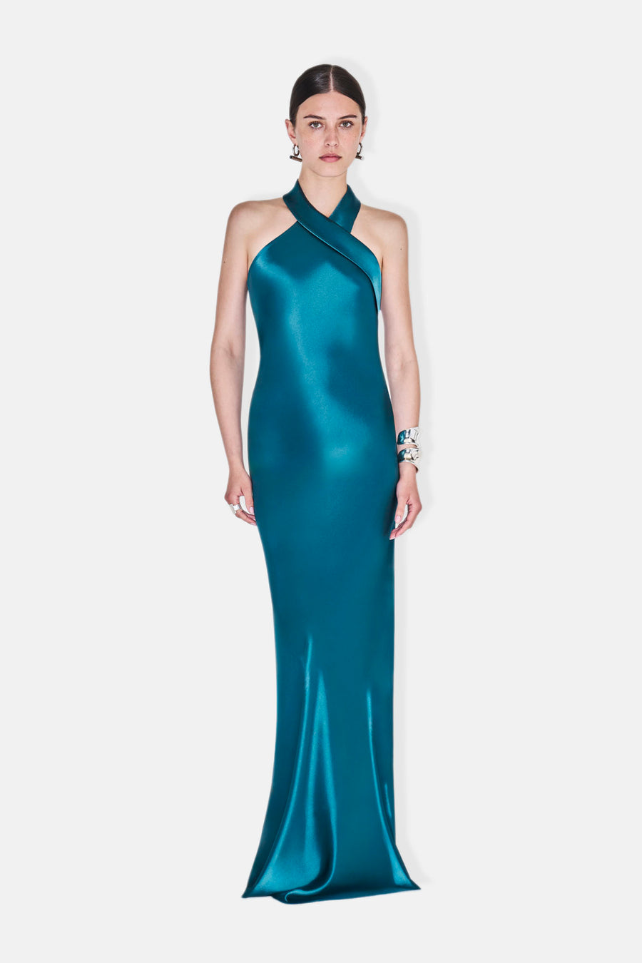 Satin Pandora Dress - Peacock - 42 | Galvan | Luxury Women's Ready To Wear Satin Pandora Dress - Peacock - 42 | Galvan | Luxury Women's Ready To Wear