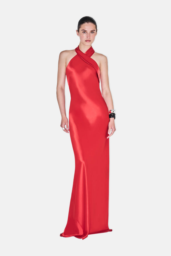 Satin Pandora Dress - Sunset Red