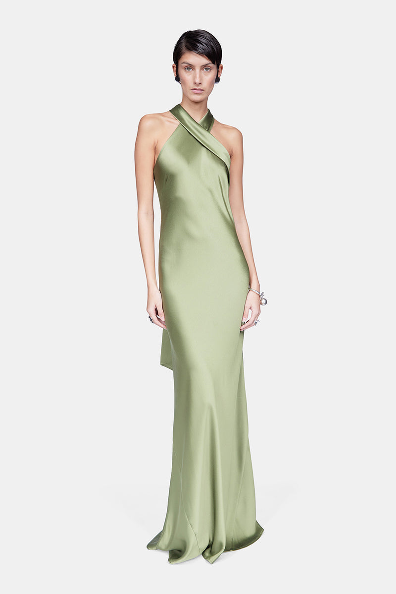 Satin Pandora Dress - Dark Moss