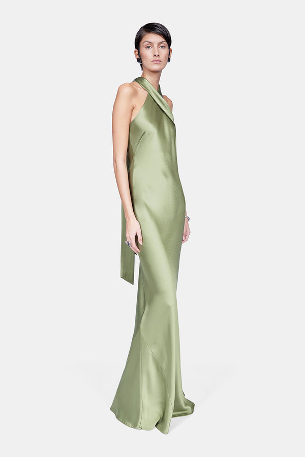 Satin Pandora Dress - Dark Moss