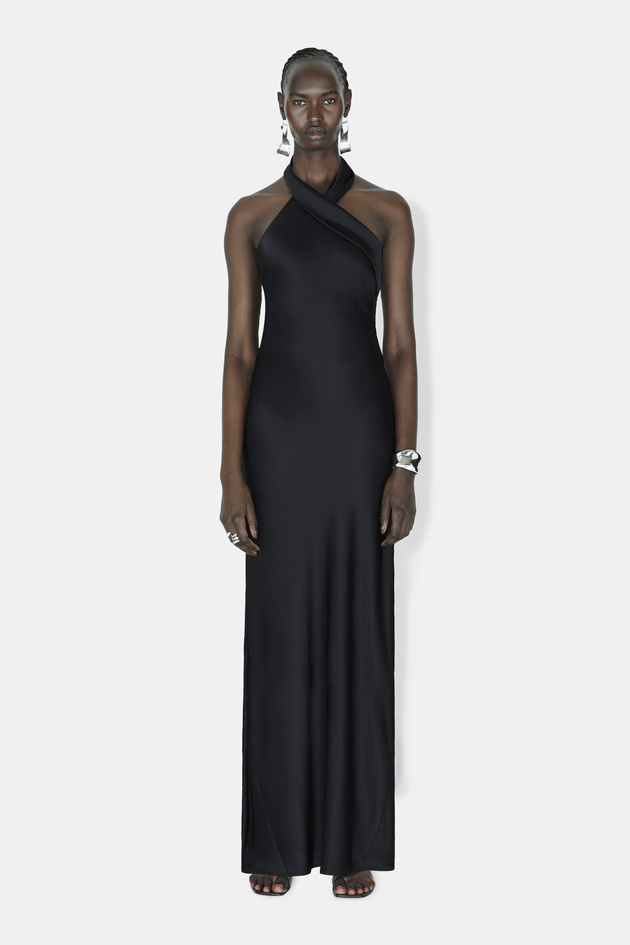 galvan pandora halterneck satin maxi dress Galvan London Women's Pandora Satin Halterneck Midi-Dress - Olive