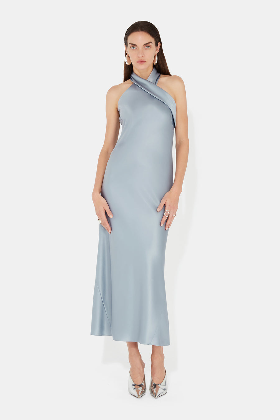 dove blue dress Pleated Wrap Dress
