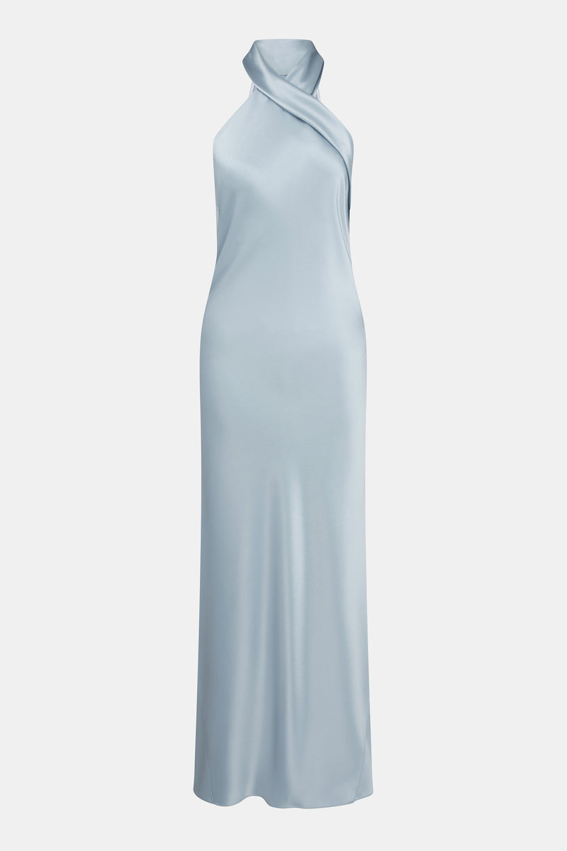 galvan blue dress Galvan London Valletta Satin Maxi Dress | Blue