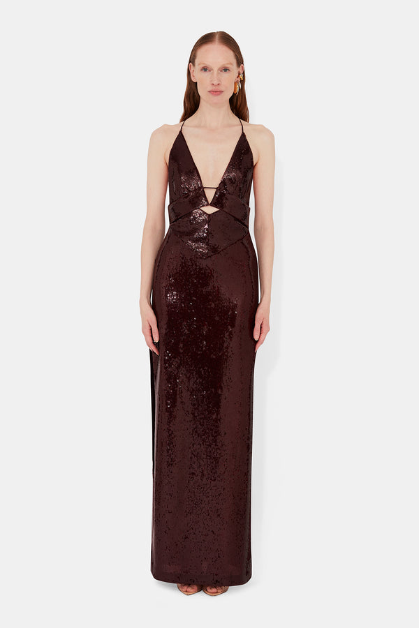 Sequin Prism Dress - Oxblood