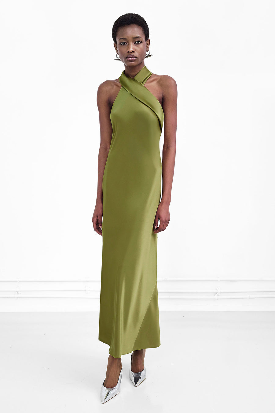 Galvan London | Cropped Pandora Dress | Olive | Size 40 Galvan London | Cropped Pandora Dress | Olive | Size 40