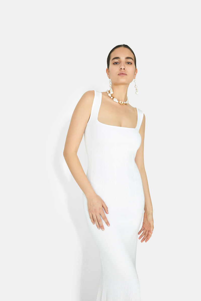 galvan atalanta square neck knit dress Galvan - Atalanta pleated ribbed stretch-knit midi dress