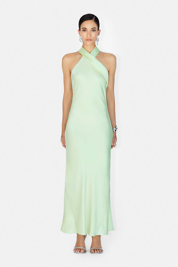galvan pandora midi dress Galvan Cropped Pandora Satin Midi Dress - Blue - 20% Off