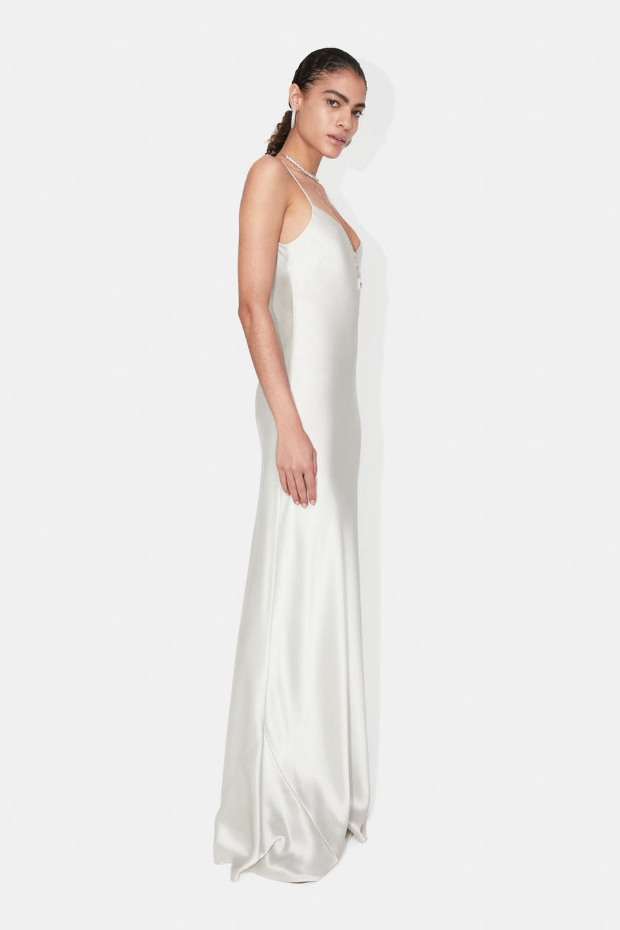 Galvan London | Satin V-Neck Slip Dress | Platinum Galvan London | Satin V-Neck Slip Dress | Platinum