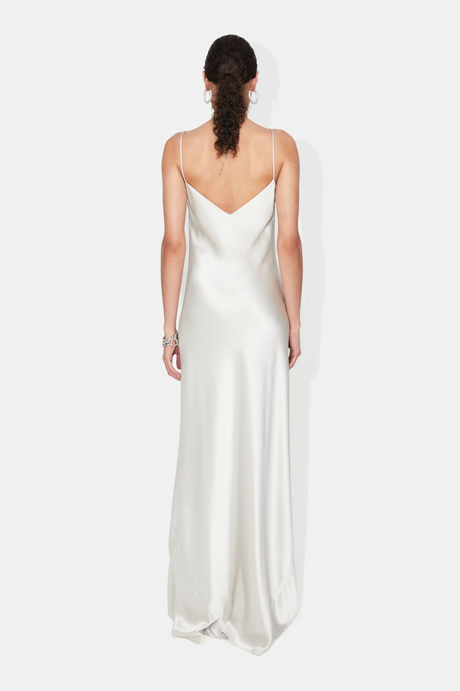 galvan slip dress Luxury Designer Satin V Neck Slip Platinum Dress | Luxury Eveningwear Dresses