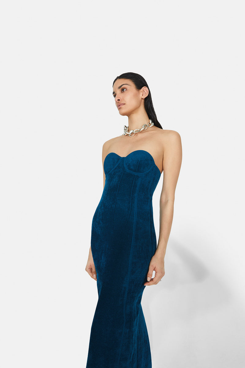 Titania Velvet Bustier Dress - Peacock