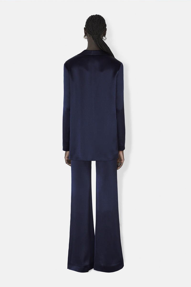 Galvan London | Designer Satin Wide Sleeves Blue Blazer | Luxury Blazer ...