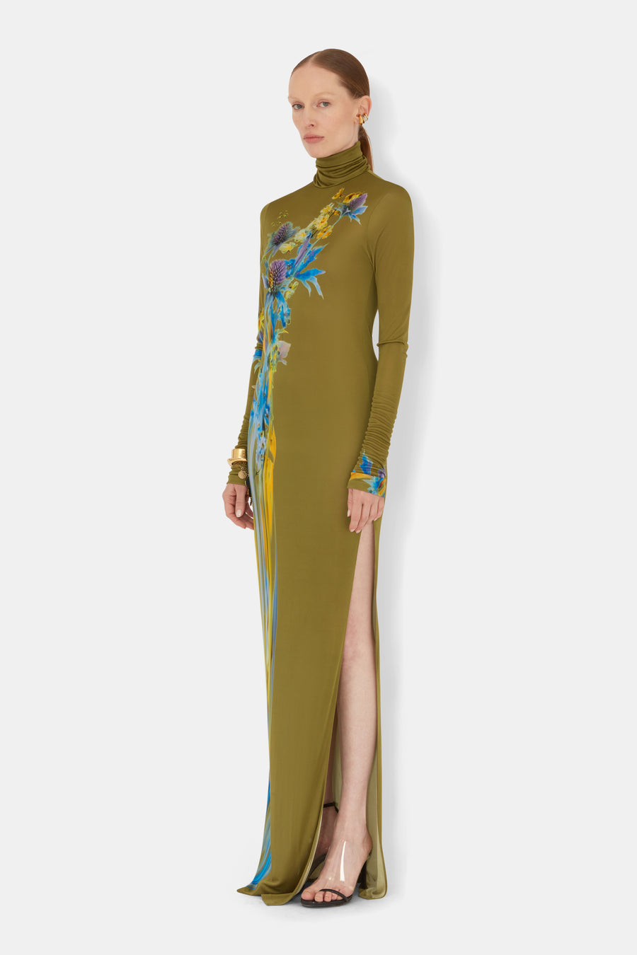 Thistle Jersey Dress - Olive Thistle Print