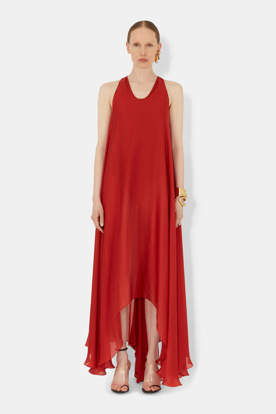silk tomato dress Staud Lucca Tomato Silk Midi-Dress