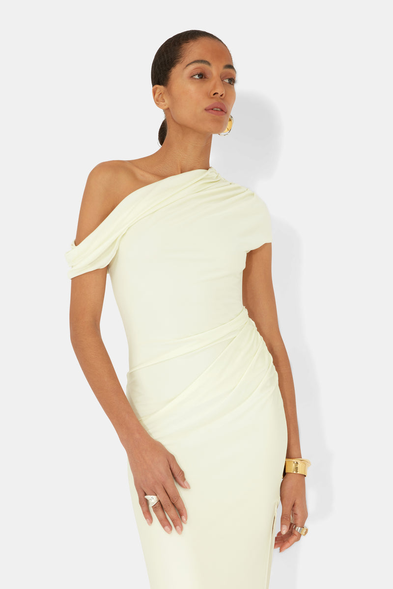 Cascading Off-The-Shoulder Dress - Lemon