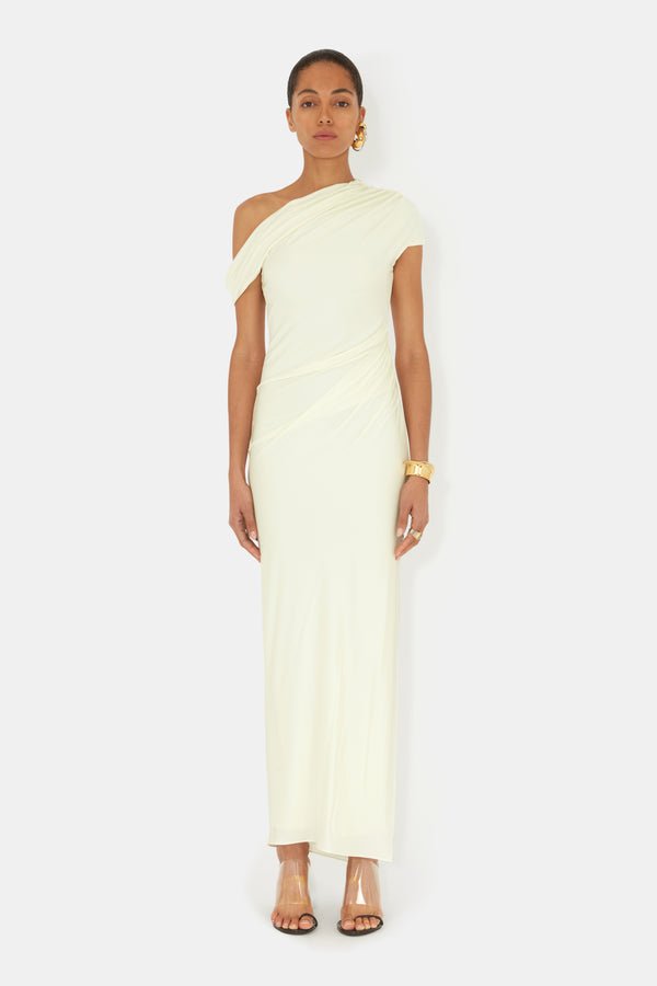 Cascading Off-The-Shoulder Dress - Lemon