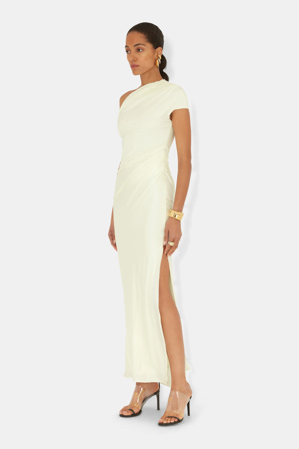Cascading Off-The-Shoulder Dress - Lemon