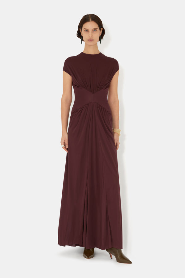 Cascading Capsleeve Dress - Mahogany