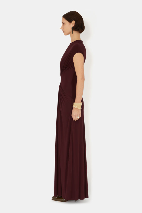 Cascading Capsleeve Dress - Mahogany