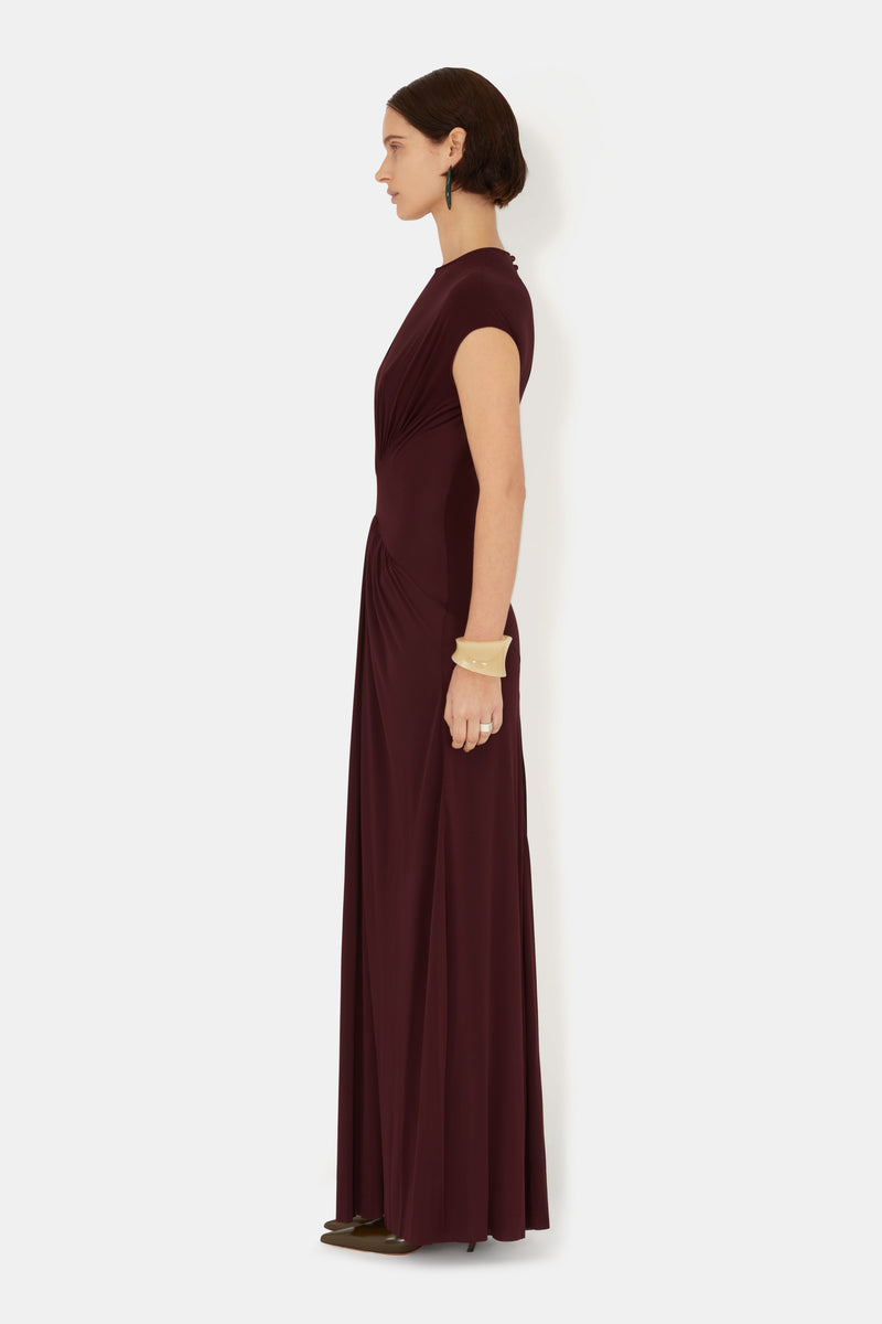 Cascading Capsleeve Dress - Mahogany