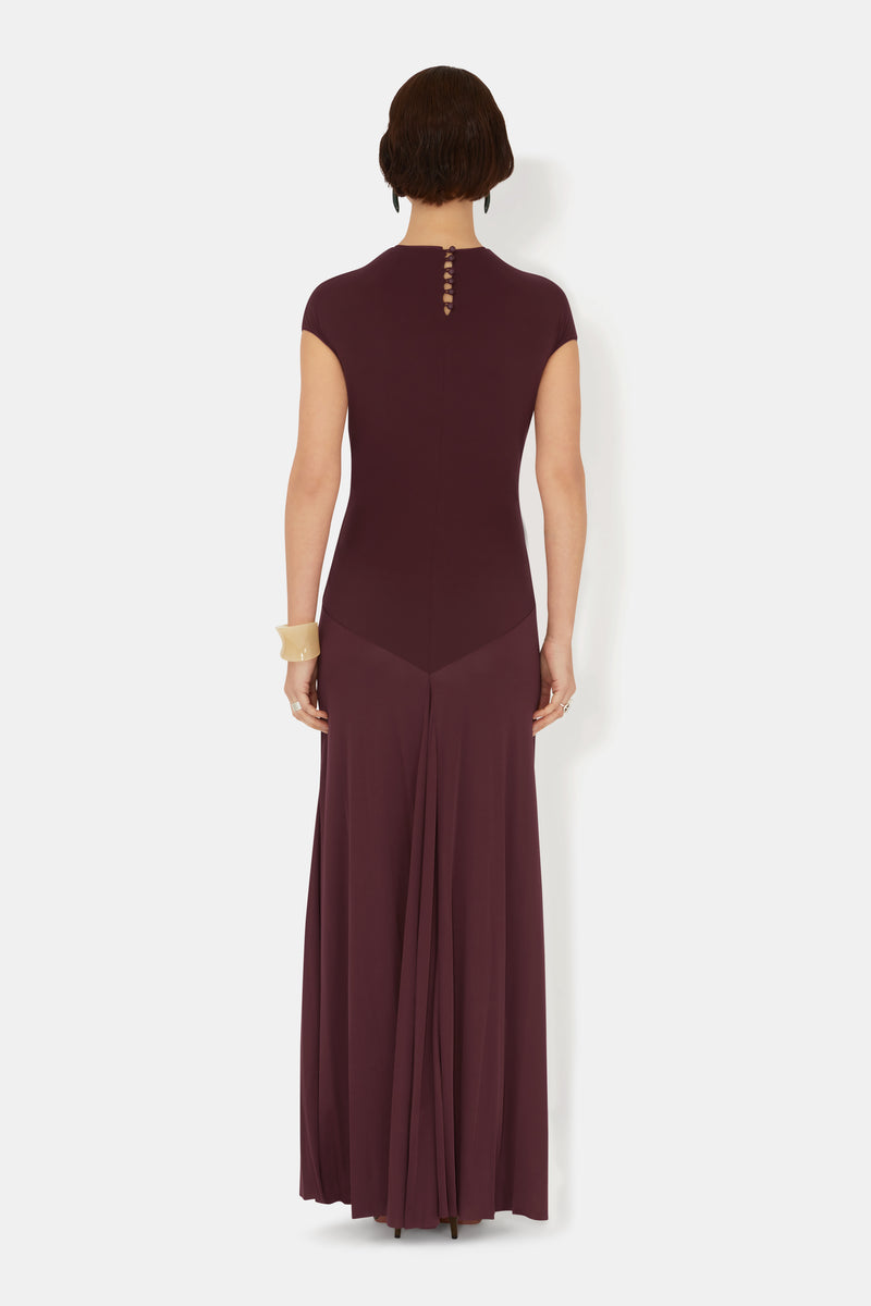 Cascading Capsleeve Dress - Mahogany