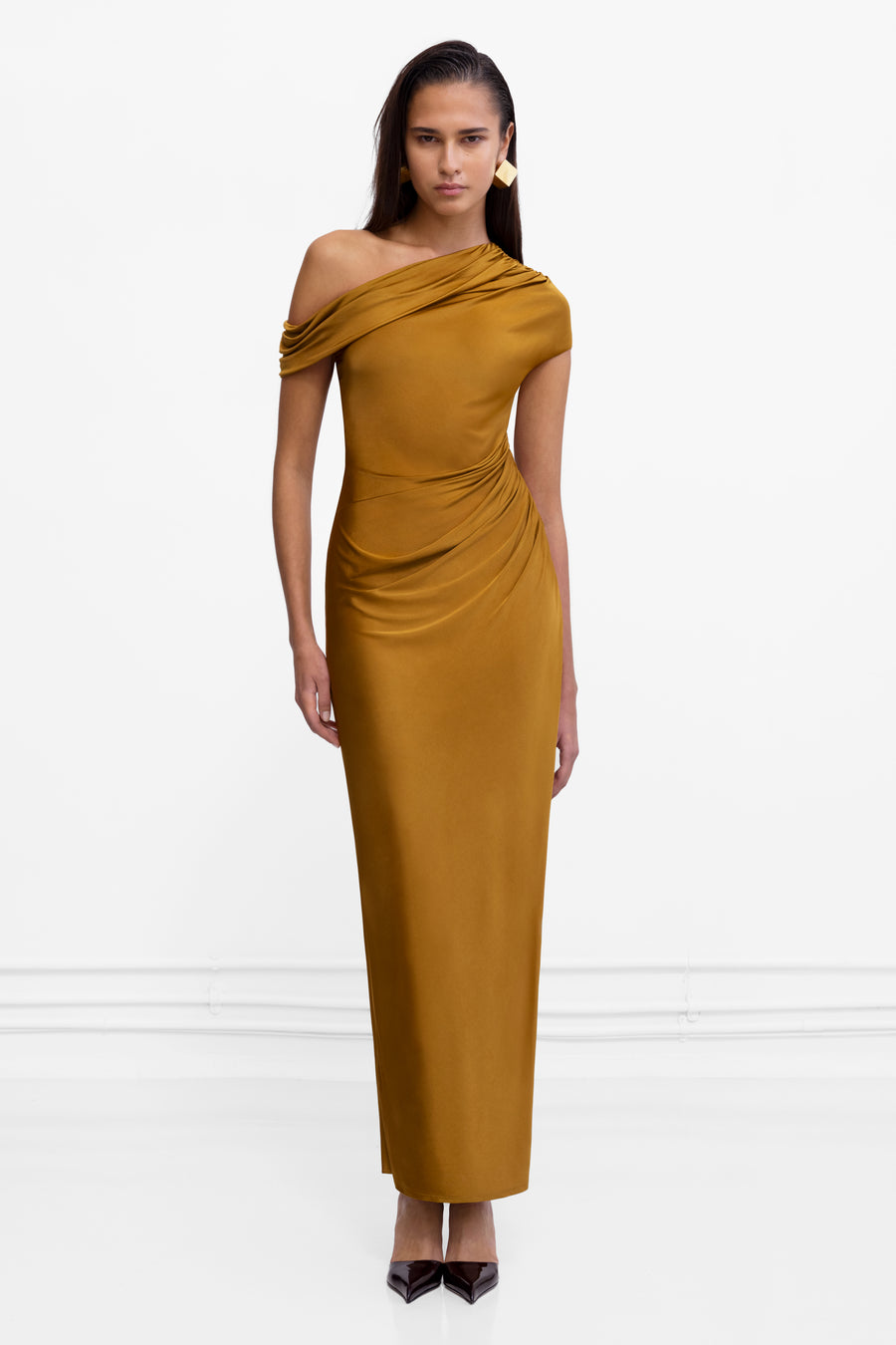 Cascading Off-The-Shoulder Dress - Toffee