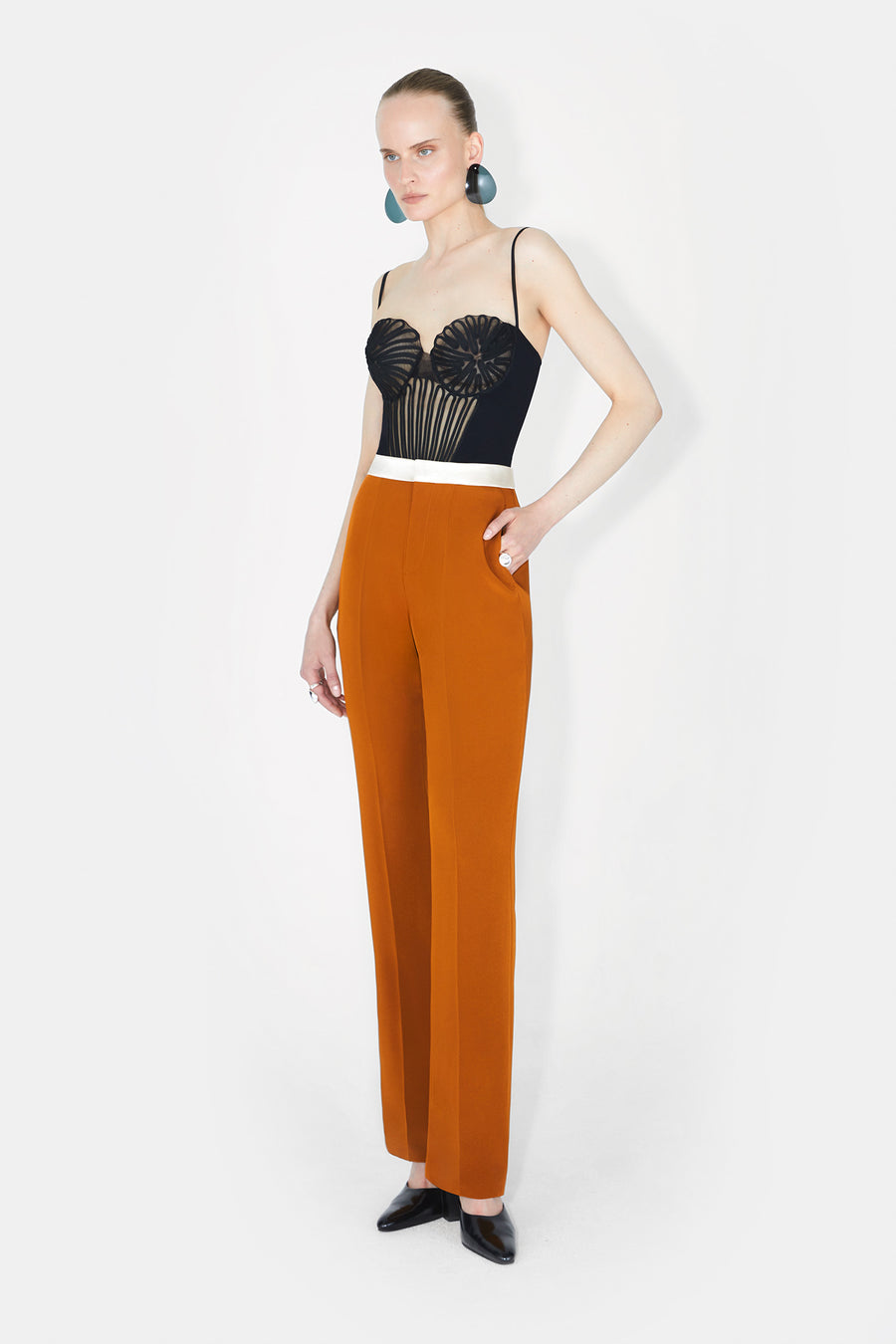 High Waisted Suit Trousers - Brandy &amp; Ivory