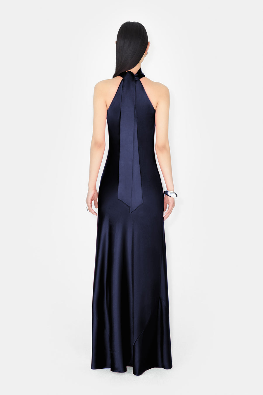 Designer Satin Midnight Halterneck Bias-Cut Dress | Luxury Eveningwear Dress | Galvan London Designer Satin Midnight Halterneck Bias-Cut Dress | Luxury Eveningwear Dress | Galvan London