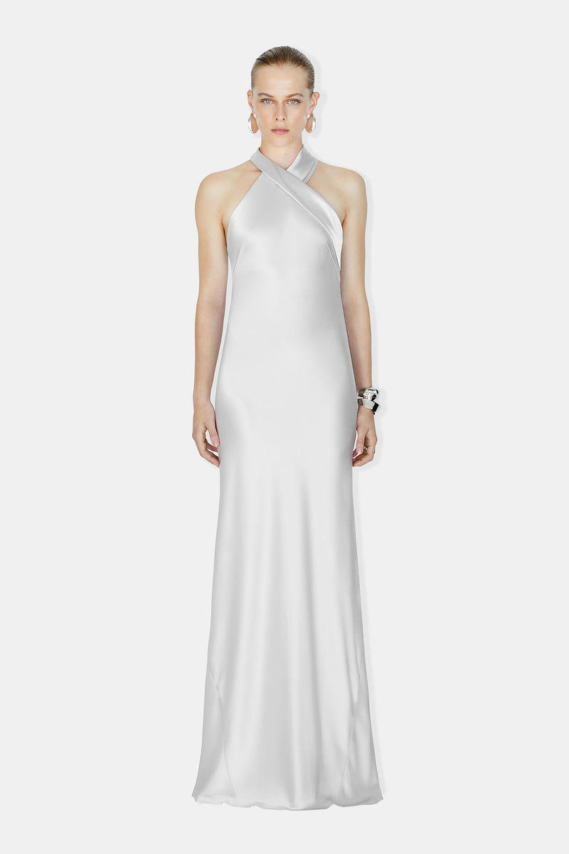 galvan satin tie halter neck dress Galvan Pandora Satin Halterneck Midi Dress - Women - Ivory Dresses