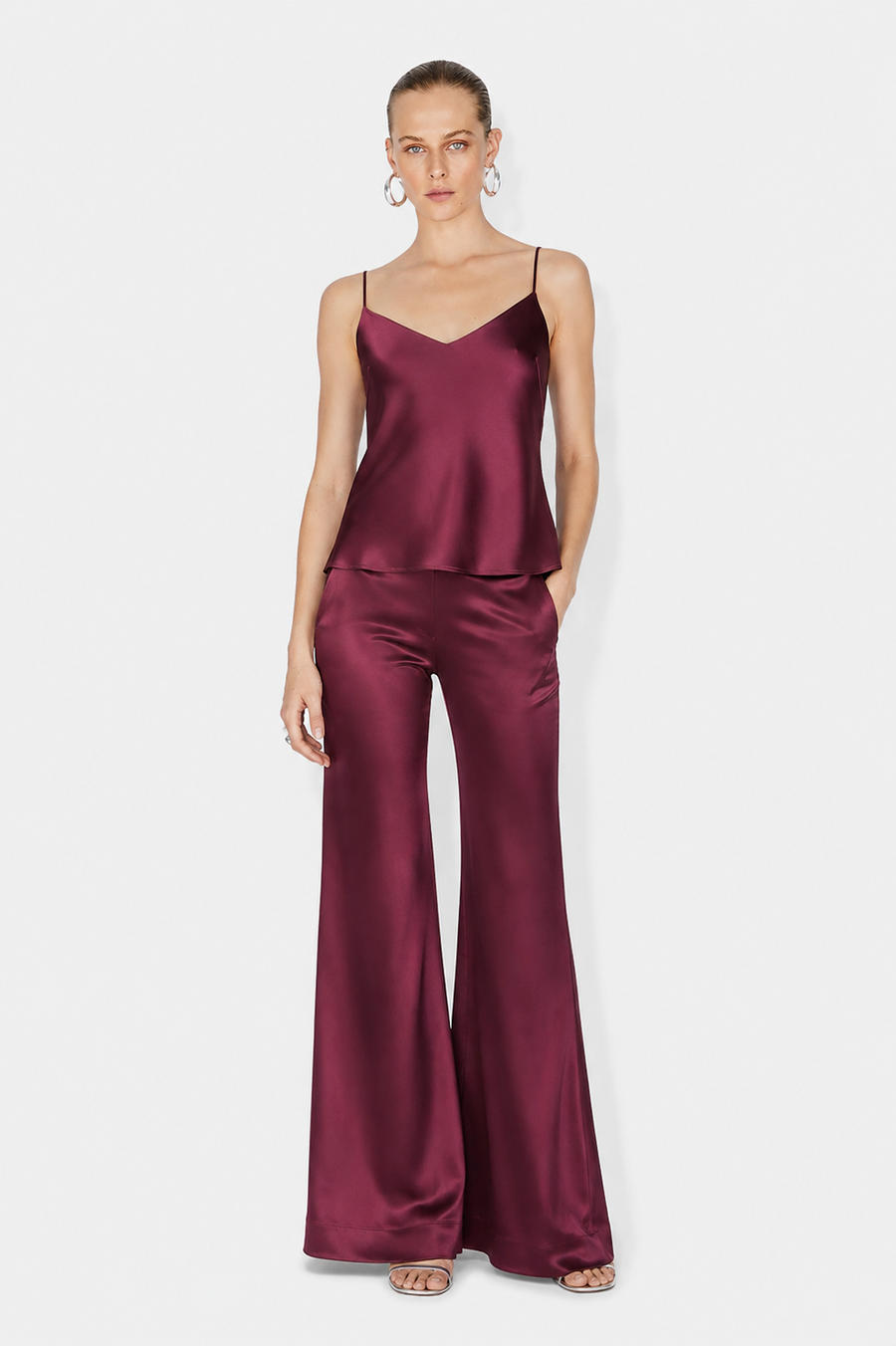 Satin V Neck Camisole - Burgundy