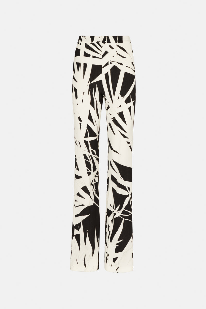 High Waisted Suit Trousers - Black Palm Print