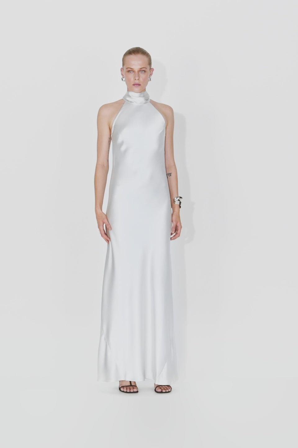 Luxury Designer Silk Halterneck Silver Dress | Luxury Eveningwear ...