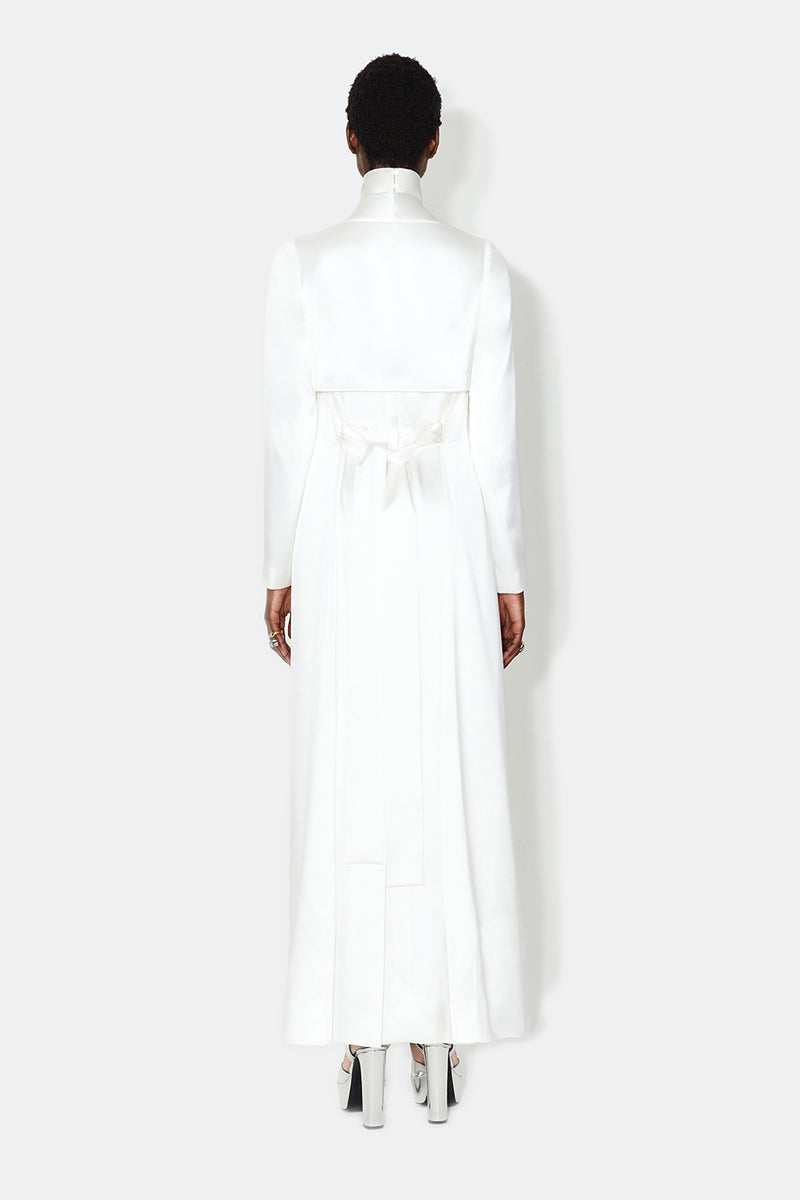 White satin trench coat on sale