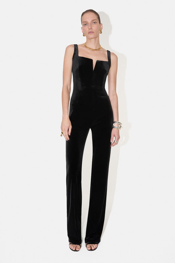 Velvet Corset Jumpsuit - Black