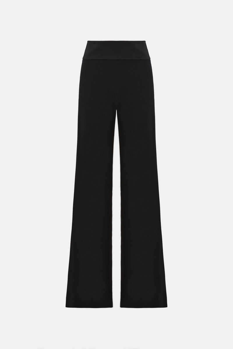 Wide Leg Crepe Trousers - Black